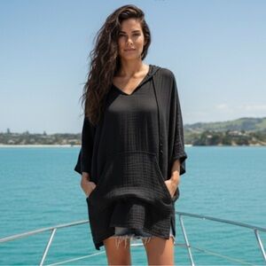 MATE the Label 100% Organic Cotton Pullover Black Hoodie Cover Up XS